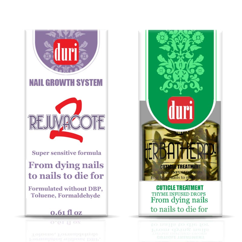 duri Rejuvacote 2 Nail Growth System Base and Top Coat, Herbatherapy Cuticle Treatment Drops - Damaged Cuticles Repair, Growth, Healthier, Stronger Nails, Strengthener (Combo Pack) - Image 3