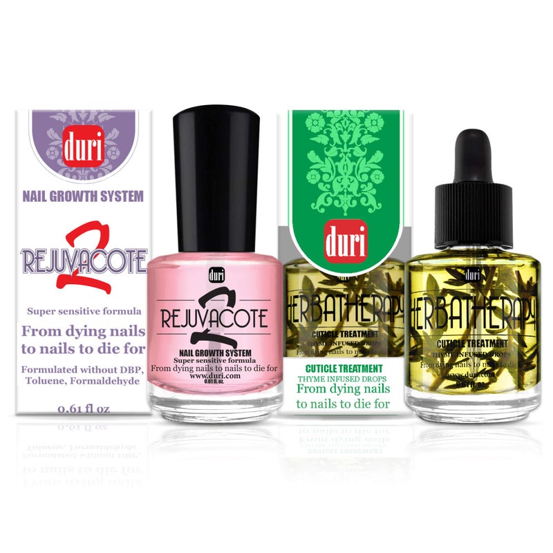 duri Rejuvacote 2 Nail Growth System Base and Top Coat, Herbatherapy Cuticle Treatment Drops - Damaged Cuticles Repair, Growth, Healthier, Stronger Nails, Strengthener (Combo Pack) - Image 2
