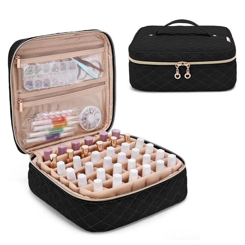 Yarwo Nail Polish Carrying Bag Holds 36 Bottles (15ml/0.5 fl.oz), Travel Storage Organizer for Nail Polish and Manicure Accessories, Black (Bag Only)