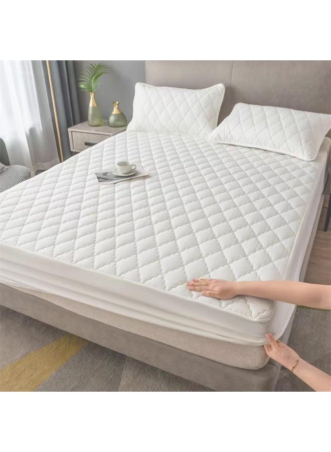Pad Waterproof Full Size Mattress Protector Breathable Soft, Noiseless Quilted Fitted Mattress Cover Fits up to 30cm Deep Elastic Fitted Mattress Topper (White, king200x220cm) ﻿ - Image 3