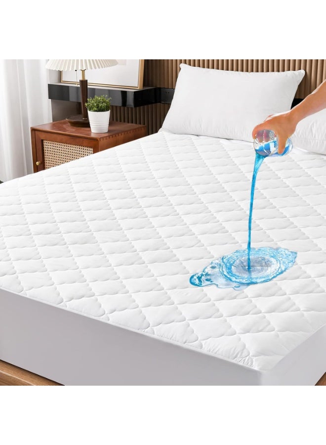 Pad Waterproof Full Size Mattress Protector Breathable Soft, Noiseless Quilted Fitted Mattress Cover Fits up to 30cm Deep Elastic Fitted Mattress Topper (White, king200x220cm) ﻿ - Image 1