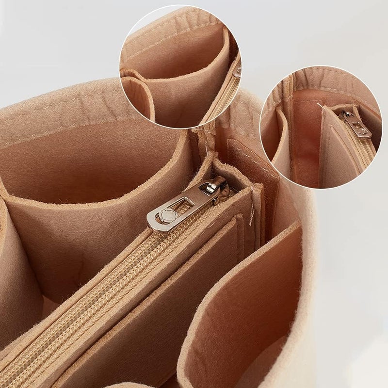 klarako Felt Purse Organizer Insert, Handbag Insert Liner for LV Cannes Round Bucket Bag Organizer Barrel Shape Bag Organizer Bag in Bag Interior Insert Accessories for Bucket Makeup Bag, Beige - Image 3