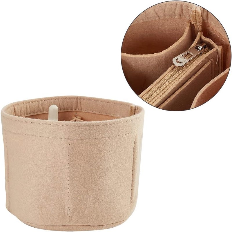 klarako Felt Purse Organizer Insert, Handbag Insert Liner for LV Cannes Round Bucket Bag Organizer Barrel Shape Bag Organizer Bag in Bag Interior Insert Accessories for Bucket Makeup Bag, Beige - Image 4