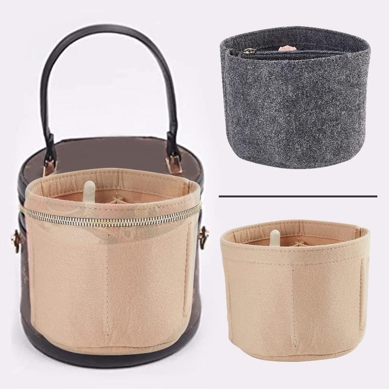 klarako Felt Purse Organizer Insert, Handbag Insert Liner for LV Cannes Round Bucket Bag Organizer Barrel Shape Bag Organizer Bag in Bag Interior Insert Accessories for Bucket Makeup Bag, Beige - Image 5