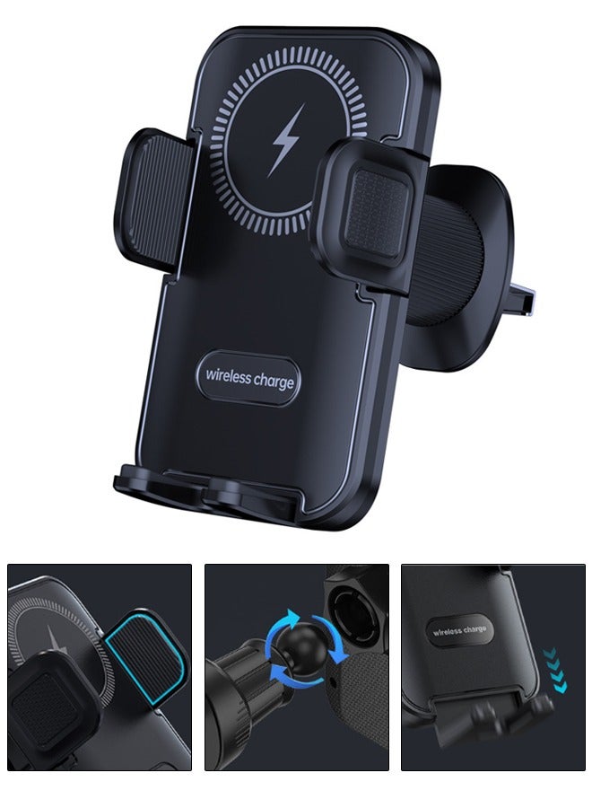DUNISO S23 Car phone holder, wireless fast charging phone holder with smart button lock and 360 degree universal ball head, safe and fast, supporting phones from 4.7 to 7 inches,black - Image 1