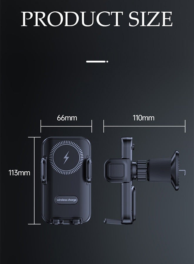 DUNISO S23 Car phone holder, wireless fast charging phone holder with smart button lock and 360 degree universal ball head, safe and fast, supporting phones from 4.7 to 7 inches,black  - Image 2