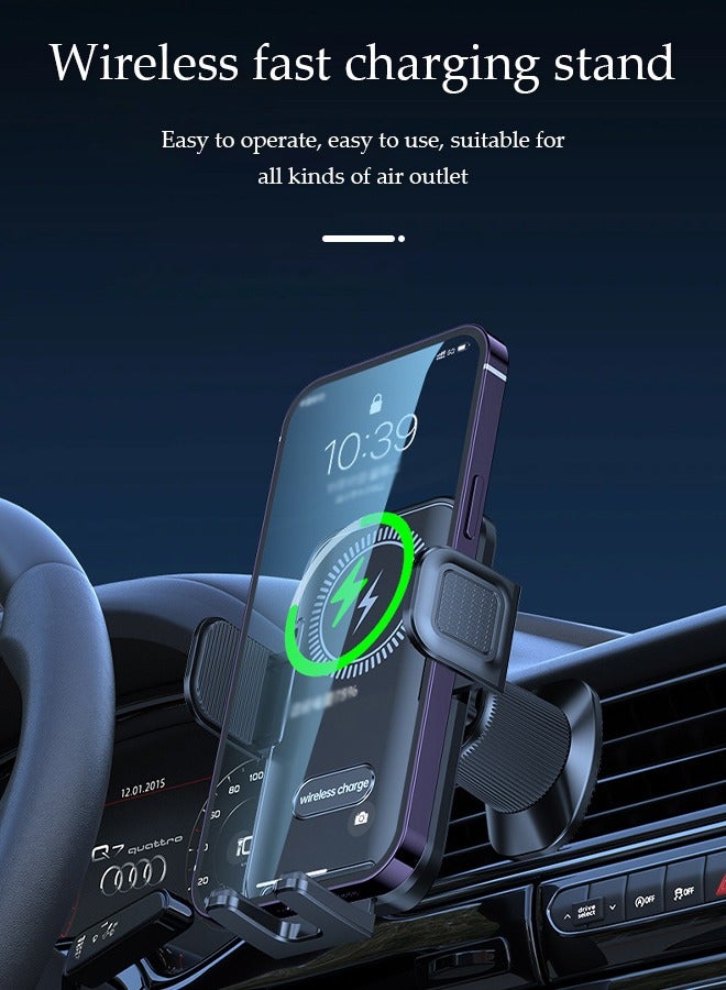 DUNISO S23 Car phone holder, wireless fast charging phone holder with smart button lock and 360 degree universal ball head, safe and fast, supporting phones from 4.7 to 7 inches,black  - Image 3