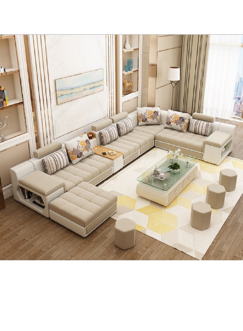 Ripple FURNITURE Living Room Fashion Fabric Sofa Set Combination Cafe Hotel Furniture, Simple Leisure 7 Seater L Shape Beige 398X93X40  - Image 1