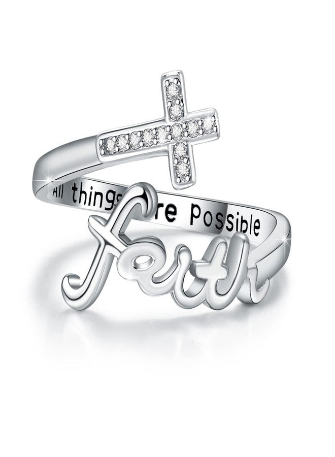 Cuoka Faith Ring,Cross Rings,Sterling Silver Adjustable Cross Wrap Ring Christian Inspirational Jewelry for Women Girlfriend - Image 1