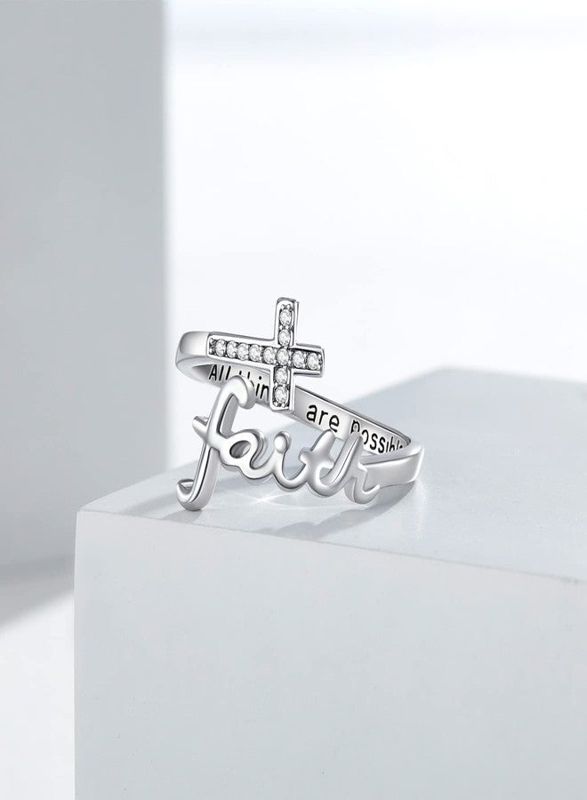 Cuoka Faith Ring,Cross Rings,Sterling Silver Adjustable Cross Wrap Ring Christian Inspirational Jewelry for Women Girlfriend - Image 3