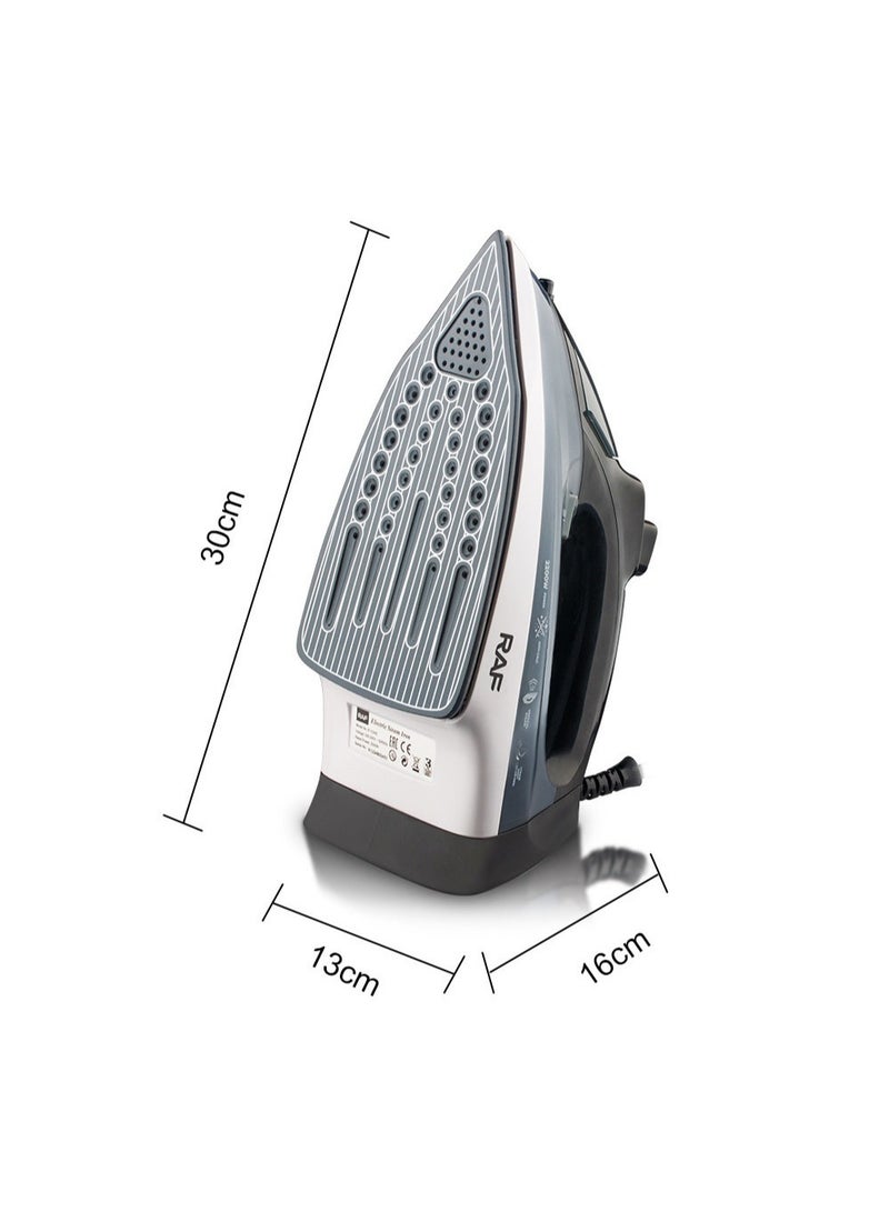 آر إيه أف مكواة بخار، 2200 واط، خرج بخار 150 جرام/دقيقة، خزان مياه 320 مل، قاعدة مطلية بالسيراميك، مضادة للتكلس، مضادة للتنقيط، تنظيف ذاتي، إيقاف تشغيل تلقائي، تزيل التجاعيد الصعبة. - Image 5