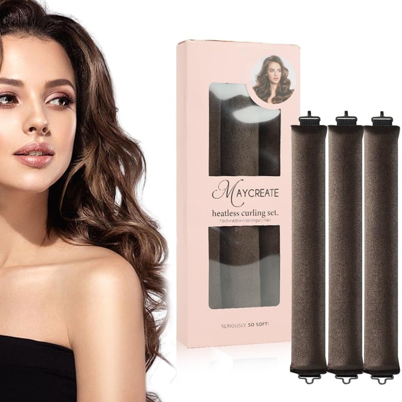 M'AYCREATE MAYCREATE® Heatless Hair Curler, Flexible Curling Rod with Hook, Satin Rollers for All Hair Types, No Heat Curls to Sleep for Curl Rods, Heatless Curls for Blowout Hair, Brown - Image 1