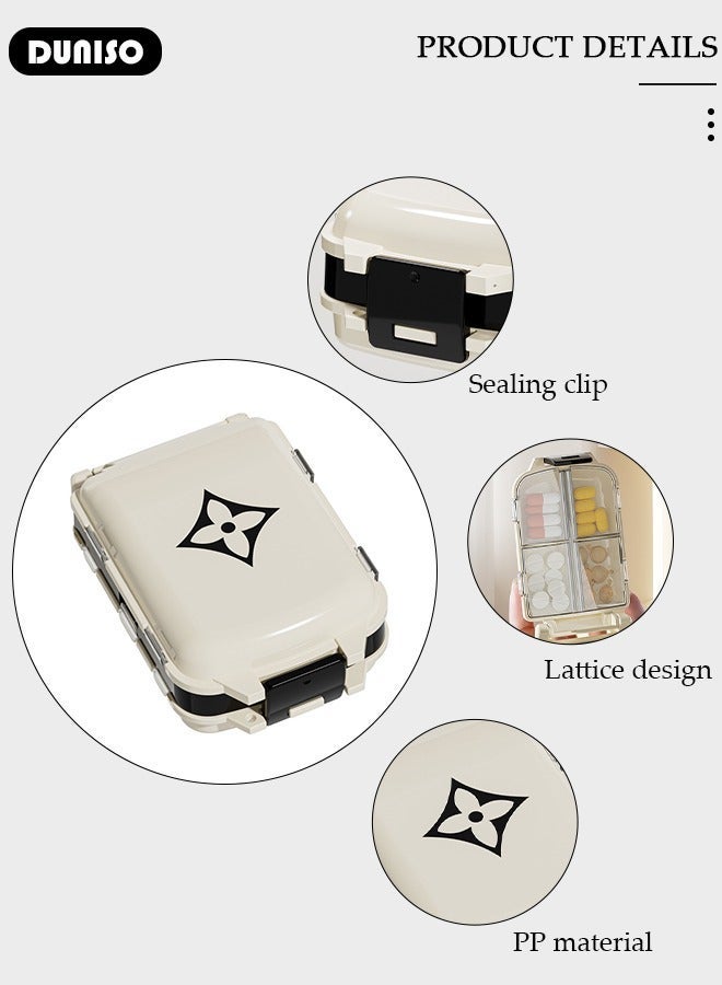 DUNISO منظم الحبوب، صندوق الأدوية، تصميم قابل للطي، منظم حبوب أسبوعي 7 أيام، صندوق حبوب محمول 8 أقسام للسفر لحقيبة اليد لحمل الفيتامينات، زيت كبد السمك، المكملات والأدوية - Image 2