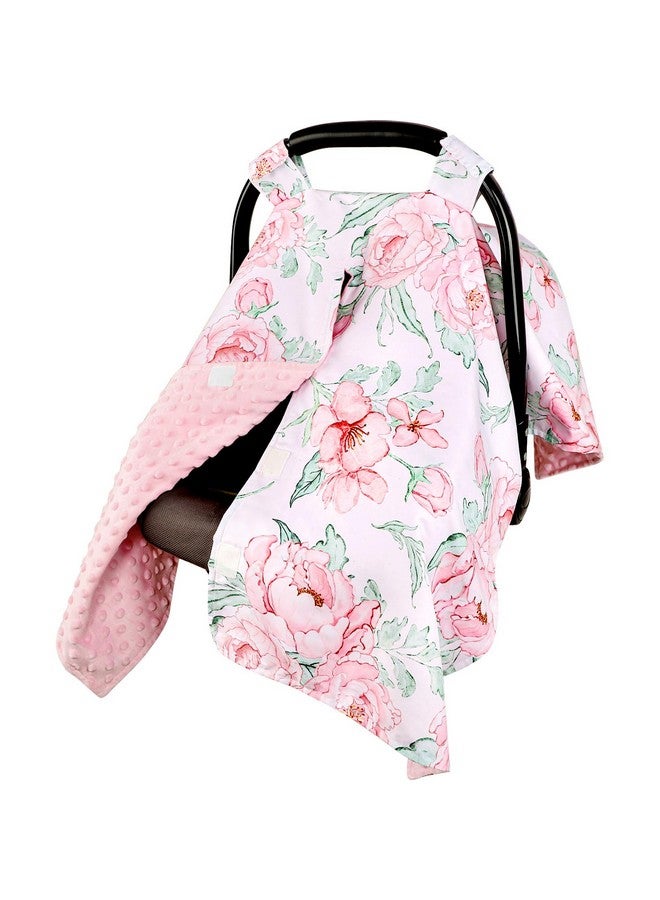 DILIMI Car Seat Cover Baby Girl, Minky Warm Winter Car Seat Covers for Babies, Peekaboo Opening Infant Car Seat Cover, Nursing Cover Carseat Canopy, Pink Flower - Image 1