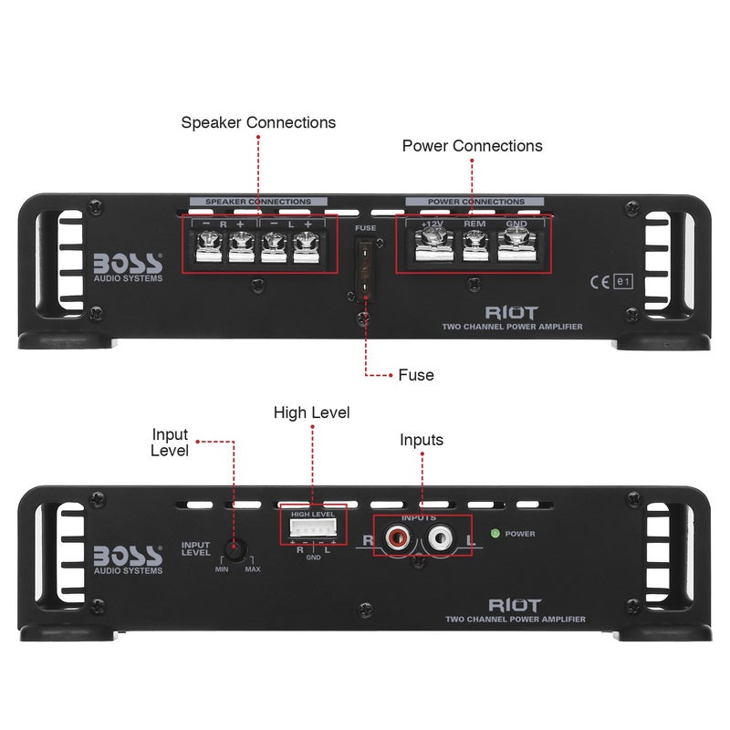 BOSS Audio Systems R1002 2 Channel Car Amplifier - 200 High Output, 2-8 Ohm Stable, Low/High Level Inputs, Full Range, Bridgeable, Bass for Subwoofer - Image 5
