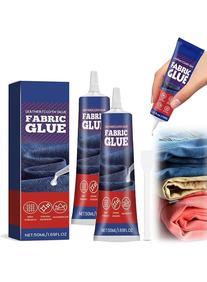 erorex Fabric Glue Permanent 50Ml Fabric Glue For Patch Clear Fabric Glue For Clothing Permanent Washable Clothing Glue For All Fabrics Cotton Denim Leather Flannel 2Pcs - Image 1