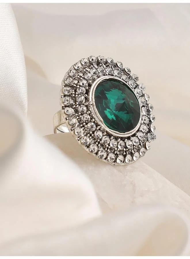 سوهي خاتم حجر مصمم للحفلات مطلي بالفضة