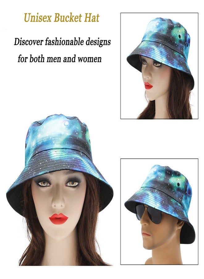 ZLYC قبعة دلو للجنسين من ZLYC، بطبعة لطيفة، مناسبة للسفر الصيفي، قبعة صياد للنساء والرجال والمراهقين (أزرق مجرة) - Image 2
