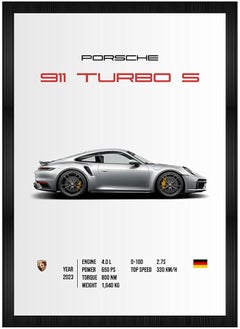 erorex Porsche 911 Turbo S Wall Poster Frames Aesthetic A4 Poster Frames For Home Living Room Bedroom And Office Wall Frames Artworks Hanging Theme Posters  - Image 1