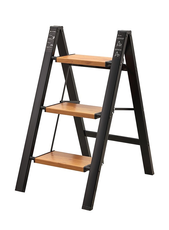 LAWAZIM Pro7 3-Step Folding Ladder - Brown - 150kg Load Capacity Step Stool with Wide Anti-Slip Pedals, Space-Saving Design, Support Rod Structure, and Noise-Free Feet - for Indoor and Outdoor Use - Image 1