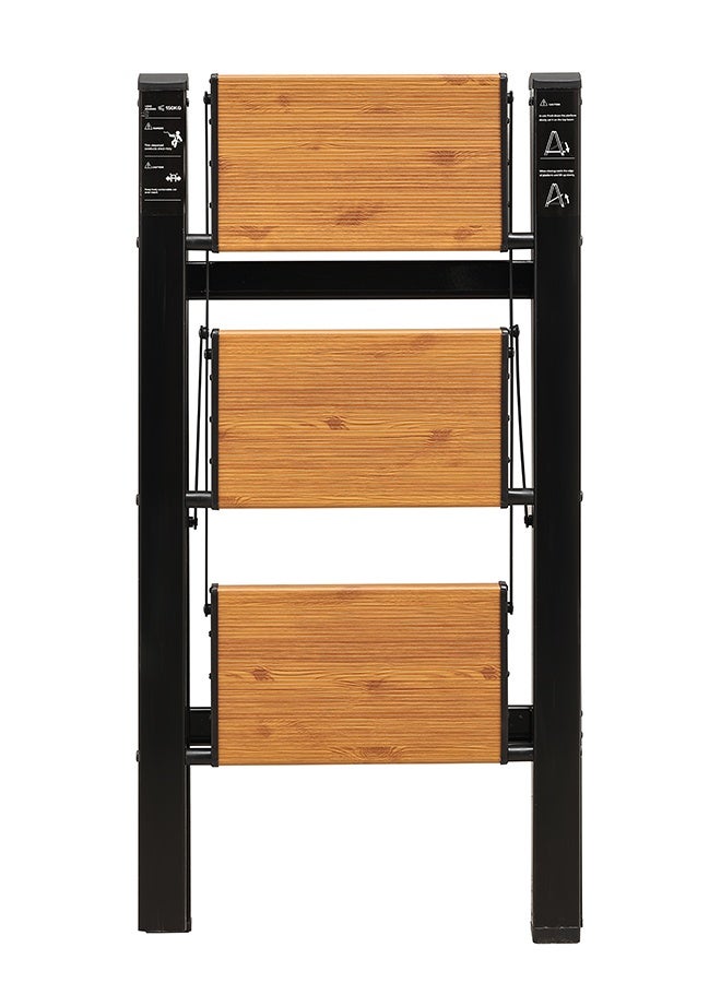 LAWAZIM Pro7 3-Step Folding Ladder - Brown - 150kg Load Capacity Step Stool with Wide Anti-Slip Pedals, Space-Saving Design, Support Rod Structure, and Noise-Free Feet - for Indoor and Outdoor Use - Image 3