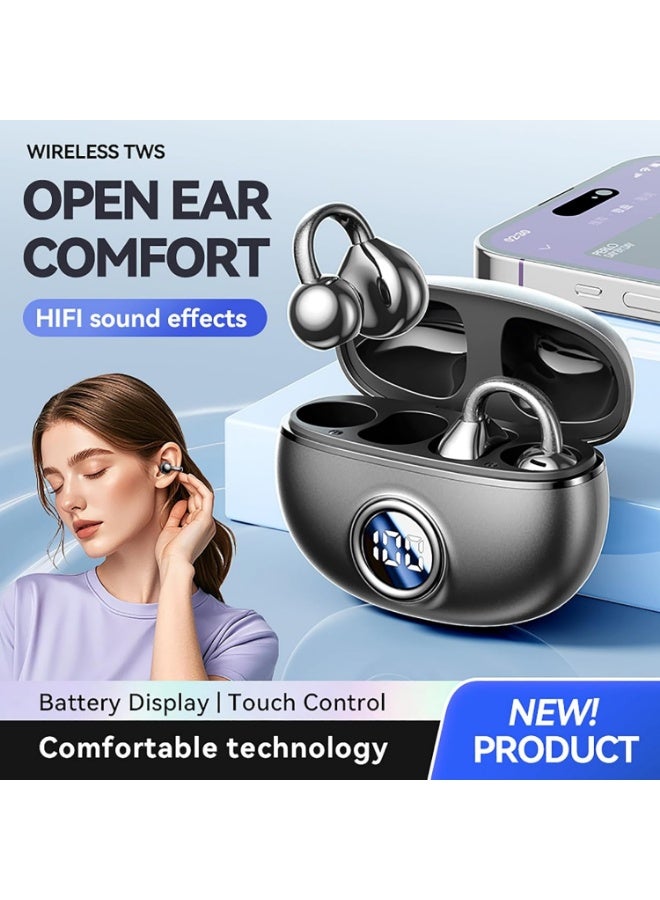 Arabest Clip on Earbuds for Small Ears, Open Ear Wireless Bluetooth 5.4 Headphones, 40H Playtime Air Conduction, Comfort Fit for Glasses, Waterproof Sport Ear Buds with Digital Display & MIC - Image 2