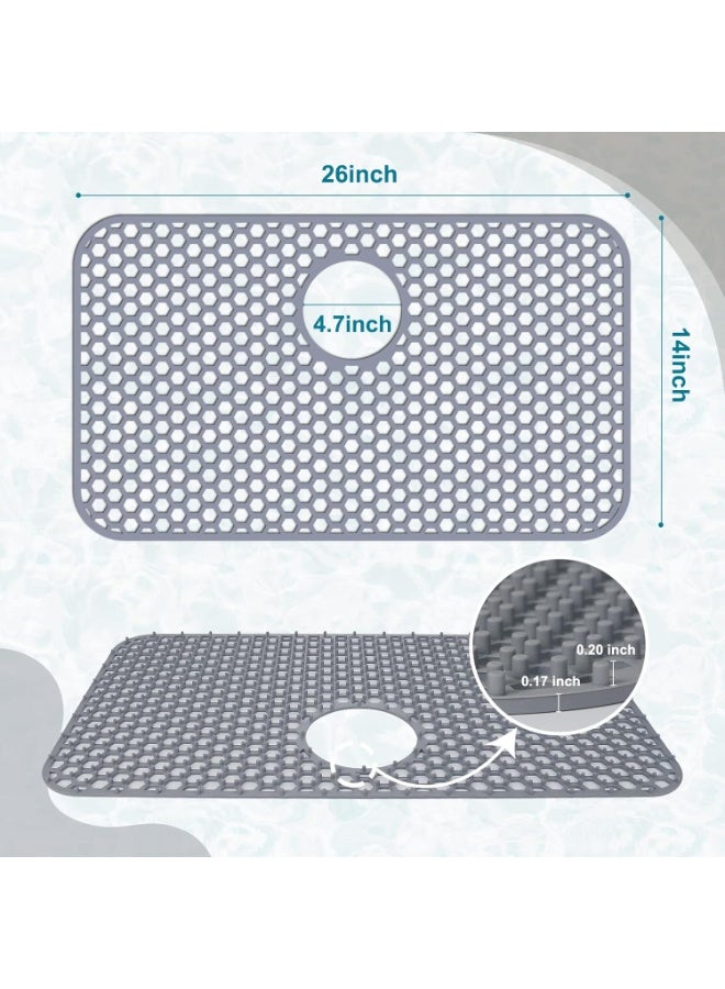 Silicone Sink Protectors for Kitchen Sink with Rear Drain - 26"x 14" Kitchen Protector Accessory, Non-Slip Heat Resistant Grid Mat for Bottom of Farmhous Peorcelain Stainless Steel(Rear Hole) - Image 2