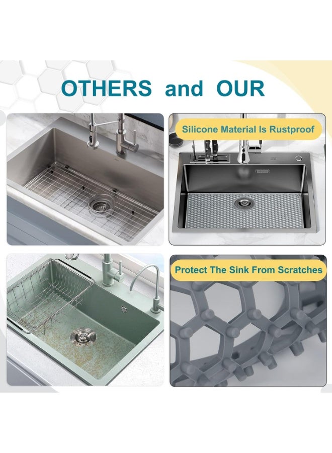 Silicone Sink Protectors for Kitchen Sink with Rear Drain - 26"x 14" Kitchen Protector Accessory, Non-Slip Heat Resistant Grid Mat for Bottom of Farmhous Peorcelain Stainless Steel(Rear Hole) - Image 4