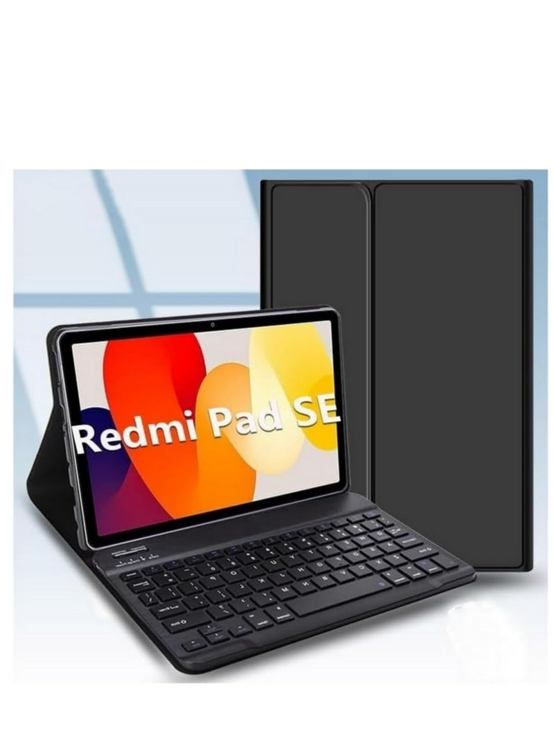 Buenos Keyboard Case For Redmi Pad SE 11 Inch 2023 Tablet, Slim PU Stand Cover With Magnetically Detachable - Image 1