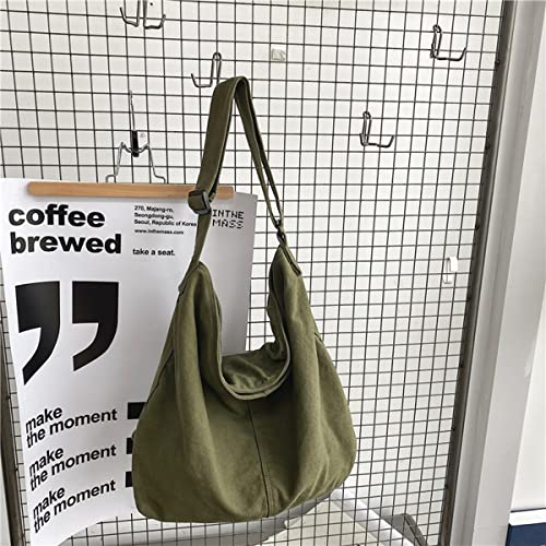 GAXOS Aesthetic Cute Messenger Bag for School Vintage Green Canvas Crossbody for Women Shoulder Laptop Bag - Image 2