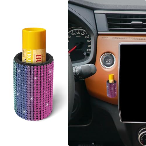 xbrtaia 1 Pack Upright Car Chapstick Holder, Bling Insulating Lip Balm Holder,Rhinestone Car Accessories for Women Interior,Suitable for Most Vehicles.(Rainbow) - Image 1