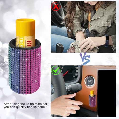 xbrtaia 1 Pack Upright Car Chapstick Holder, Bling Insulating Lip Balm Holder,Rhinestone Car Accessories for Women Interior,Suitable for Most Vehicles.(Rainbow) - Image 3