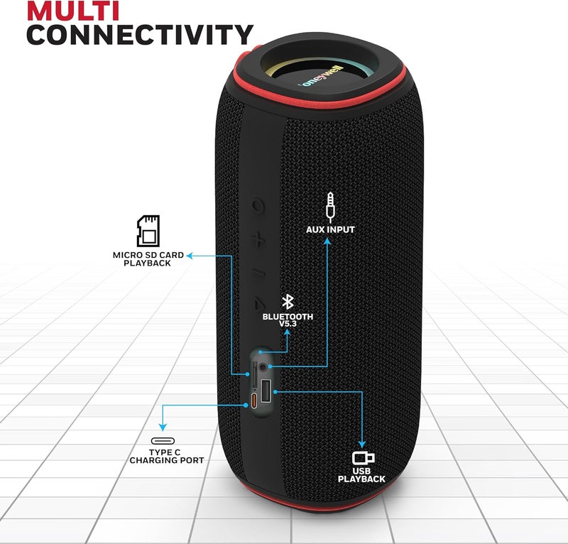 Honeywell Trueno U400 30W 5.3 Bluetooth Speaker, Deep Bass Radiators, 15H Playtime, IPX 6, TWS Feature, RGB Lights, SD Card, AUX, USB Type-C Port, Built-In Mic & 2 * 78mm Drivers - Image 4