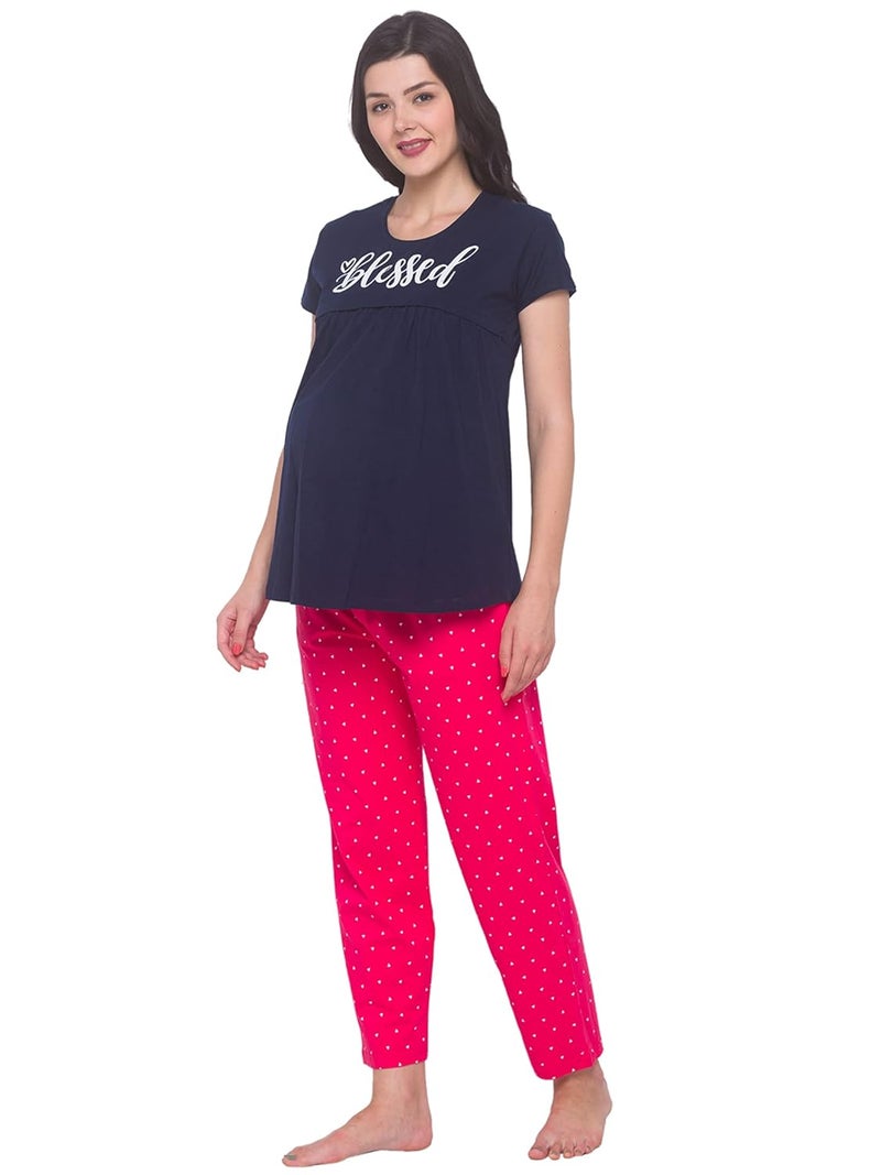 AV2 Store Women Cotton Printed Maternity & Feeding Top & Pajama Set 2239 - Image 3