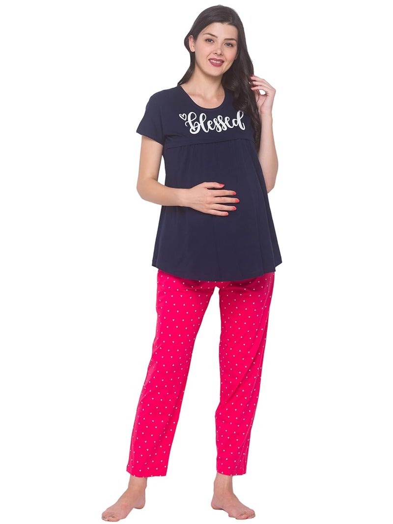 AV2 Store Women Cotton Printed Maternity & Feeding Top & Pajama Set 2239 - Image 1