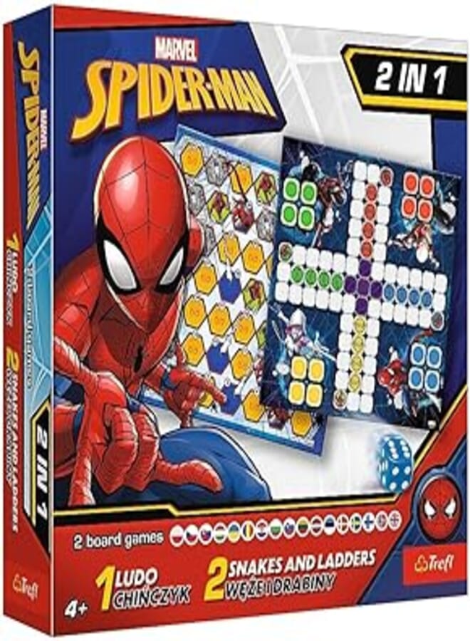 Trefl 2419 2 in 1 Ludo/Snakes and Ladders Spider-Man Board Game, Multicolor