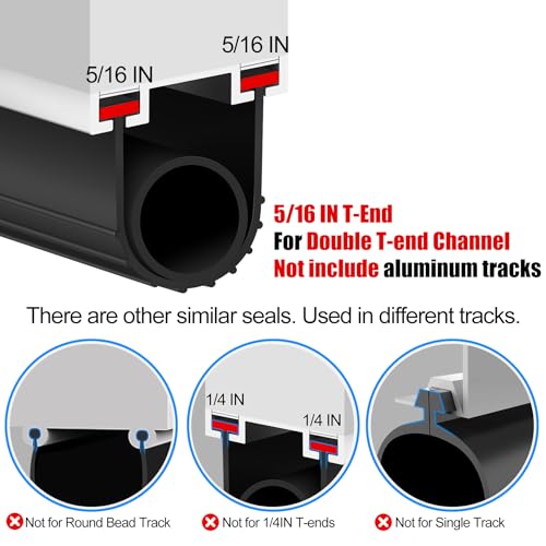 ToLanbbt Garage Door Bottom Rubber Seals 16.4 FT Garage Door Weather Stripping Kit Seal Strip Replacement with 5/16" T Ends & 2 End Plugs, Universal U+O Ring Weatherproof Rubber Bottom Seal, Black - Image 3