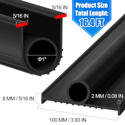 ToLanbbt Garage Door Bottom Rubber Seals 16.4 FT Garage Door Weather Stripping Kit Seal Strip Replacement with 5/16" T Ends & 2 End Plugs, Universal U+O Ring Weatherproof Rubber Bottom Seal, Black - Image 2