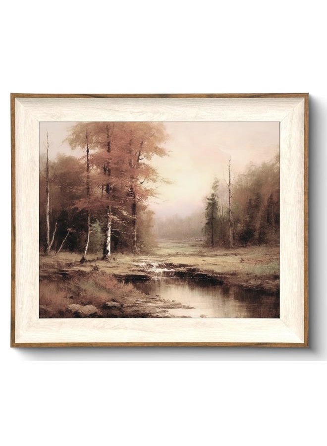 Uniro Vintage Framed Wall Art, Moody Fall Landscape Countryside Oil Painting, Rustic Autumn Farmhouse Wall Decor Canvas Prints Artwork with Antique Frame, Victorian Wall Picture Decor for Gallery - Image 1