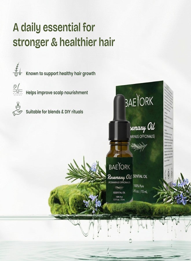 Baeyork Rosemary Essential Oil for Hair Growth, Hair Fall Control, Nourishment & Strengthens, Skin Care | Peta Approved | 100% Pure & Natural | 15ml - Image 2