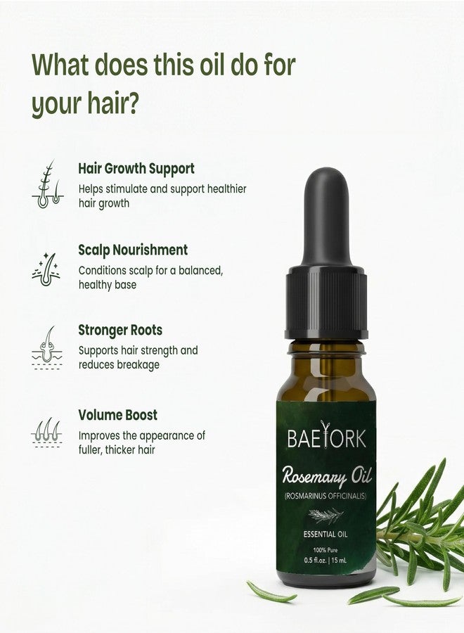Baeyork Rosemary Essential Oil for Hair Growth, Hair Fall Control, Nourishment & Strengthens, Skin Care | Peta Approved | 100% Pure & Natural | 15ml - Image 3