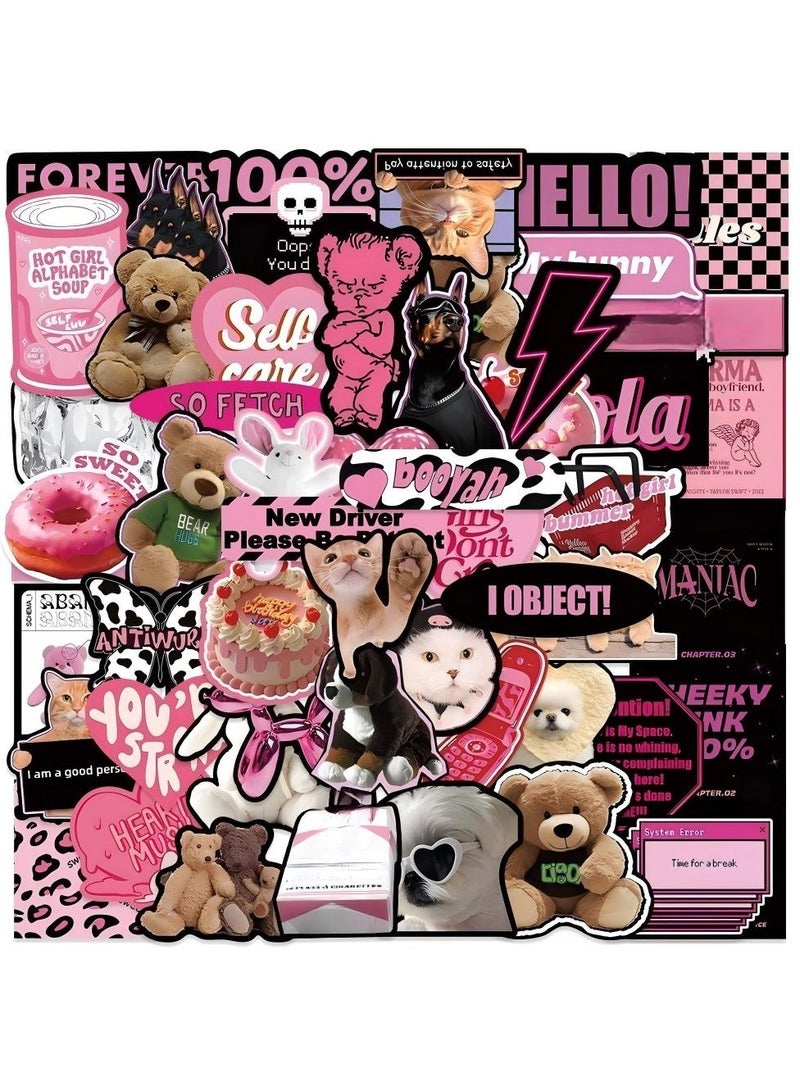 دي تي جي بي 55 ورقة ملصقات جرافيتي باللونين الأسود والوردي باللغة الإنجليزية لتزيين الكمبيوتر المحمول، والكوب الماء، والمحفظة، وحالة الهاتف، مقاومة للماء - Image 1