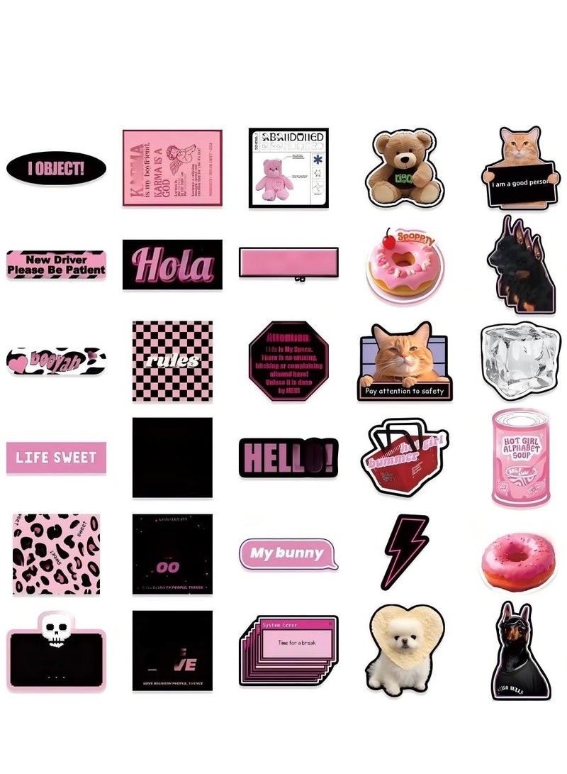 دي تي جي بي 55 ورقة ملصقات جرافيتي باللونين الأسود والوردي باللغة الإنجليزية لتزيين الكمبيوتر المحمول، والكوب الماء، والمحفظة، وحالة الهاتف، مقاومة للماء - Image 5