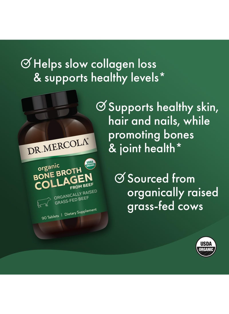 Organic Bone Broth Collagen From Beef, Organically Raised Grass-Fed Beef, 90 Tablets, Dietary Supplement