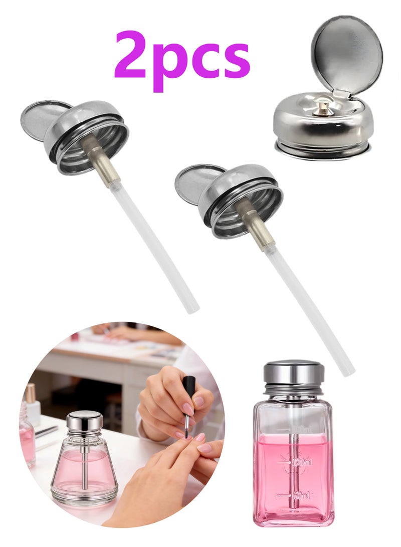 2 Pack Push Down Pump Dispenser Replacement Alcohol Dispenser Cap Lids Metal Flip Cover with Dip Tube for Push Down Alcohol Dispenser Pump Bottle Glass Acetone Pump Dispenser - Image 1