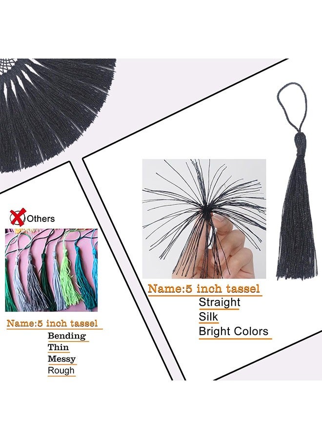 ZVEV 100 Pieces 13 cm/5 Inch Silk Handmade Soft Tassel Silk Thread Bookmark Tassel with Rope Loop for Jewelry Making DIY Craft Accessories (Black) - Image 3