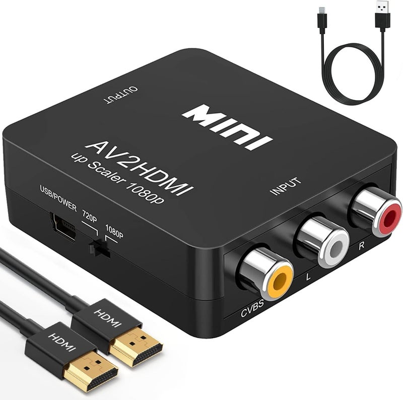 ABLEWE RCA to HDMI,AV to HDMI Converter, 1080P Mini RCA Composite CVBS Video Audio Converter Adapter Supporting PAL/NTSC for TV/PC/ PS3/ STB/Xbox VHS/VCR/Blue-Ray DVD Players - Image 1