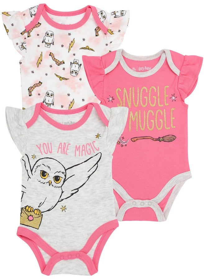 Harry Potter Baby Girls Bodysuit One Piece Three Pack Gifts for Baby Girls (Pink Multi, 6-9 Months) - Image 1