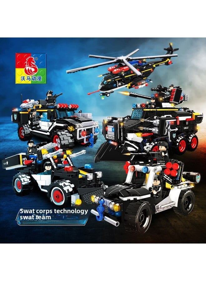 Woma Building Blocks Technology Special Police Team Series Boys Benefit Intelligence Assembled Police Car Aircraft Toys-Color:C5007 Eight-in-one Special Police Armored Vehicle  - Image 2