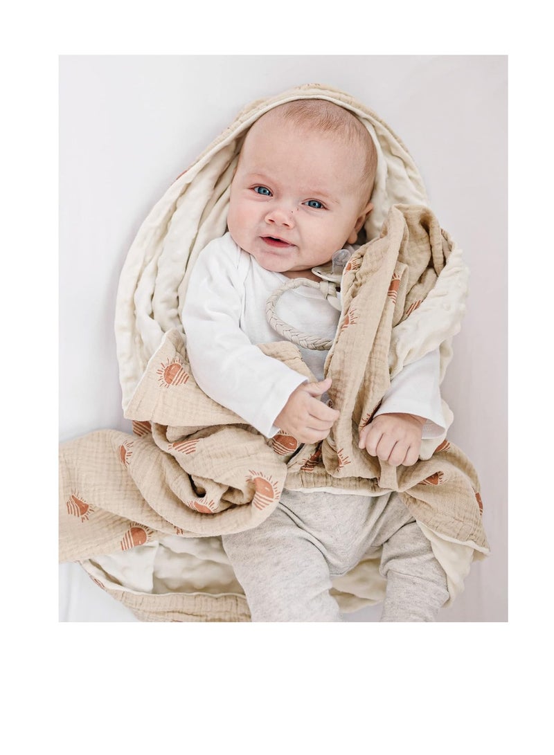 Gonice Baby Blankets for Unisex Boys Girls, Super Soft Nursery Minky Blankets with Muslin Cotton Front and Dotted Fleece Backing, Printed Bed Throws Newborn - Image 3